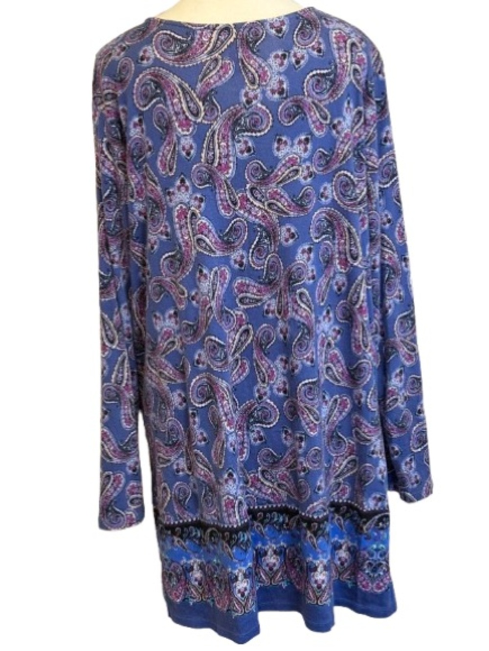 J Jill Pure Jill XL Pima Cotton Paisley Tunic Top Blue Purple Long Sleeve Boho - Picture 6 of 6